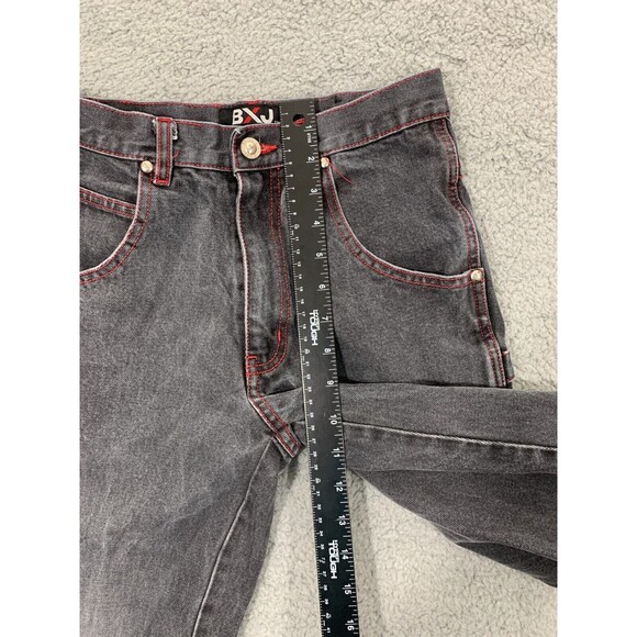 BXJ BOM-X JEANS M10 Boy's Black Red Denim Jeans Distressed Punk Emo 5-Pockets - Picture 7 of 9